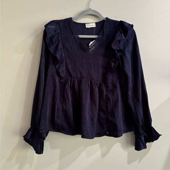 NWT Altar’d State Dark Blue Ruffle Blouse - Picture 2 of 5